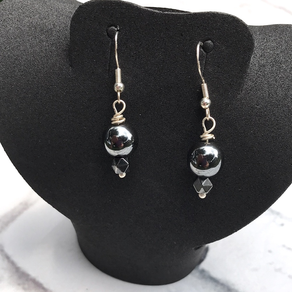 Hematite earrings dangle handmade gemstone beads